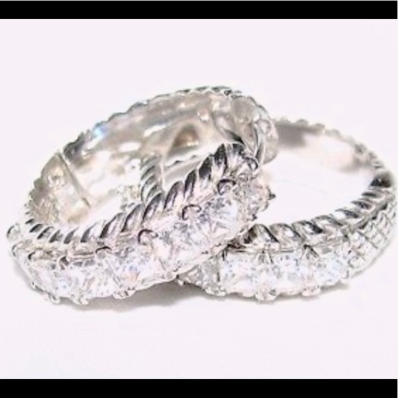 Judith Ripka Jewelry - Judith Ripka 7 Princess cut stone hoop earrings